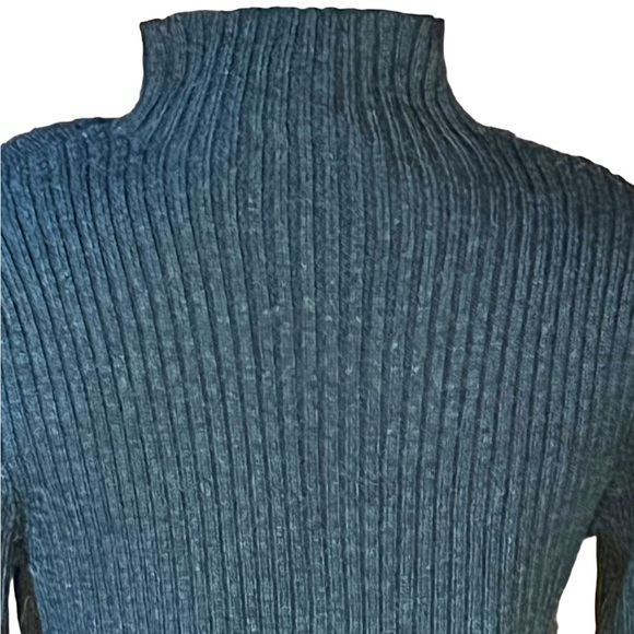 EILEEN FISHER DARK GREY MERINO WOOL RIBBED MOCK TURTLENECK SWEATER GREAT COND XS - Picture 7 of 9